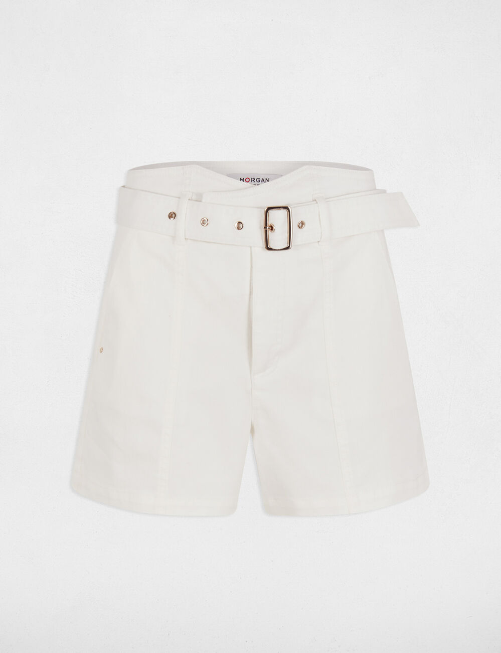 Belted denim shorts white women