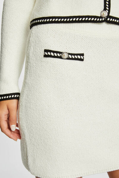 Straight short knitted skirt ivory ladies'