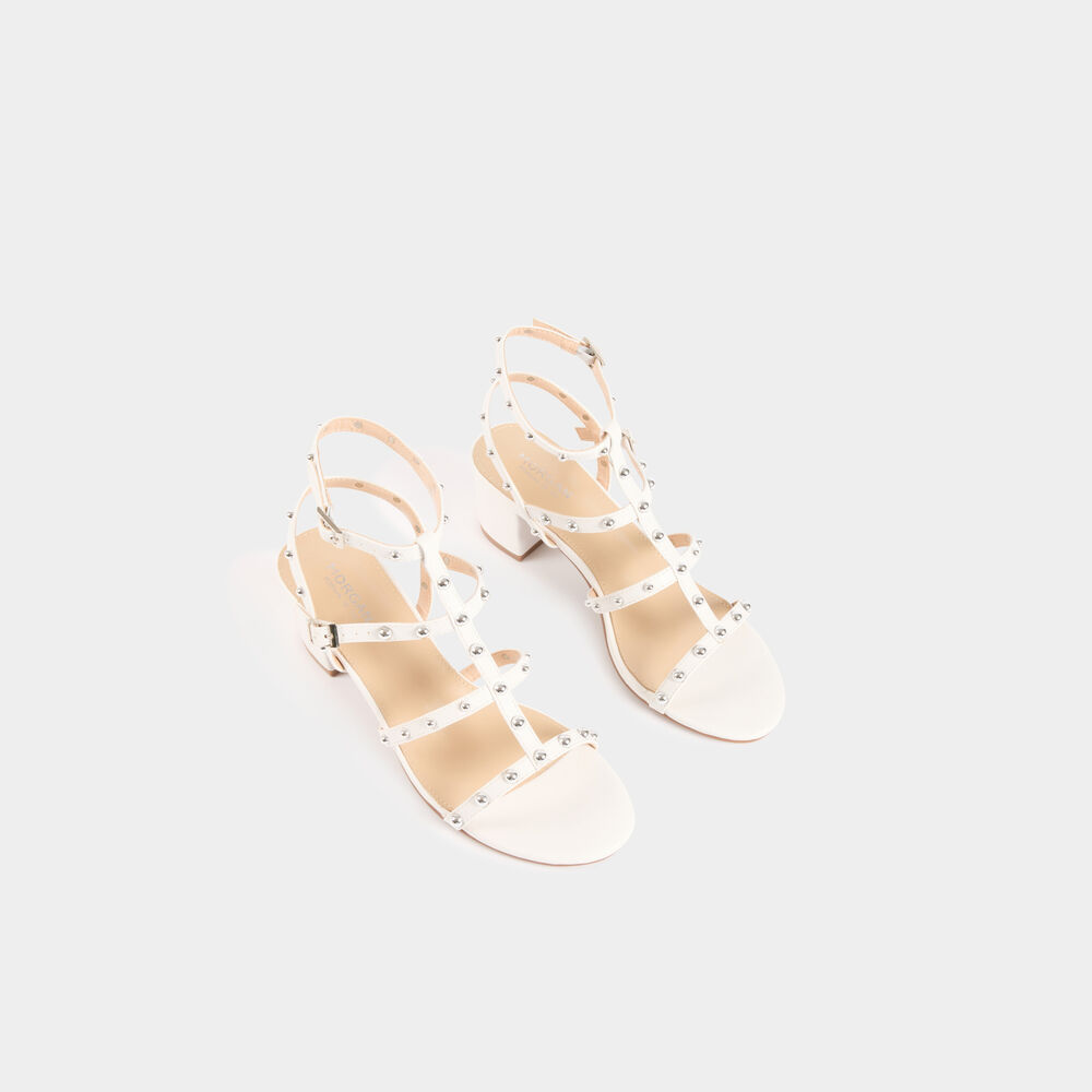 Sandales à talons et clous blanc femme