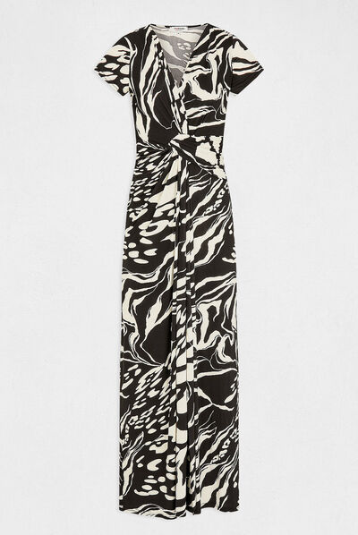 Maxi straight dress abstract print black ladies'