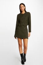 Straight buttoned jacket with round neck dark green women