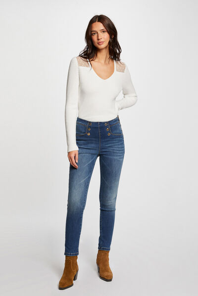 High-waisted bootcut jeans raw denim ladies