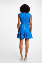 Robe courte trapèze dentelle bleu electrique femme