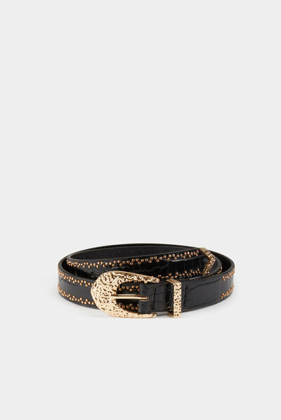 Belt with croc effect and studs black ladies'
