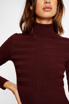 Knitted fitted dress with turtleneck dark purple women