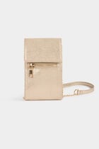 Crossbody metallised phone bag gold yellow women