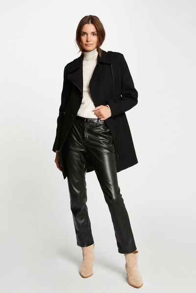 Zipped waisted coat with buttons black ladies'