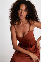 Dress with thin strap neckline cognac brown women