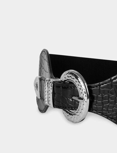 Elasticised belt with croc effect silver ladies'