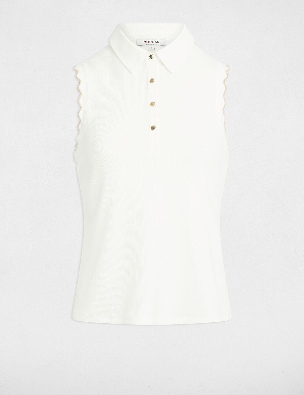 Sleeveless top with a lapel collar white women