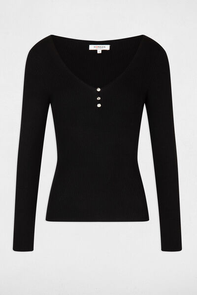 Long-sleeved jumper with V-neck black ladies'