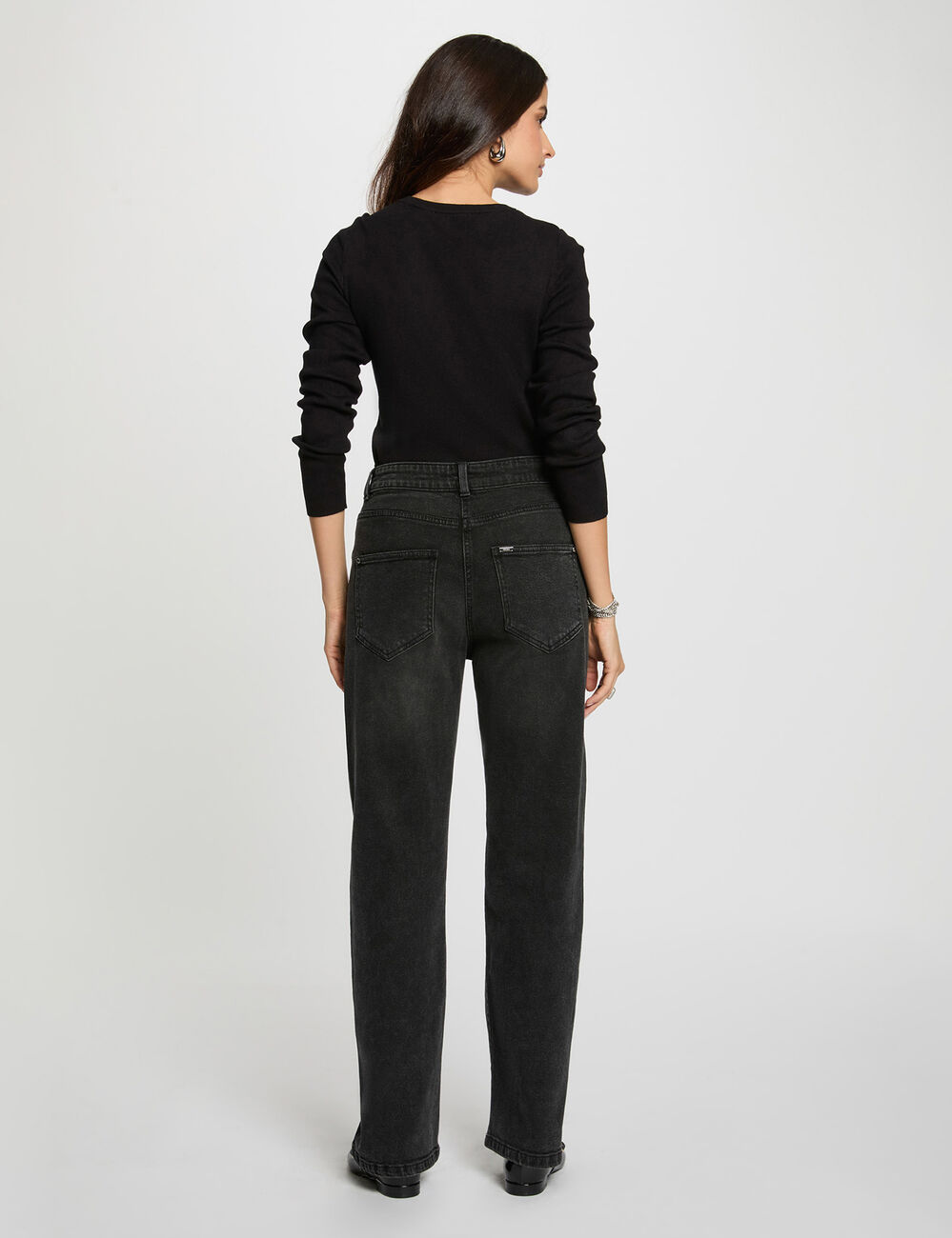 Round neck lace sweater black women