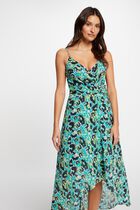 Printed waisted maxi dress green women