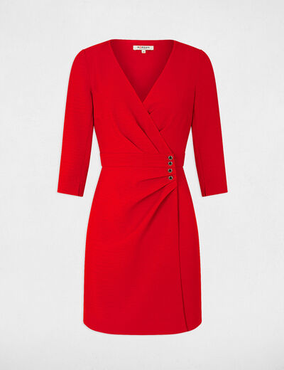 Draped wrap dress 3/4-length sleeves red ladies'