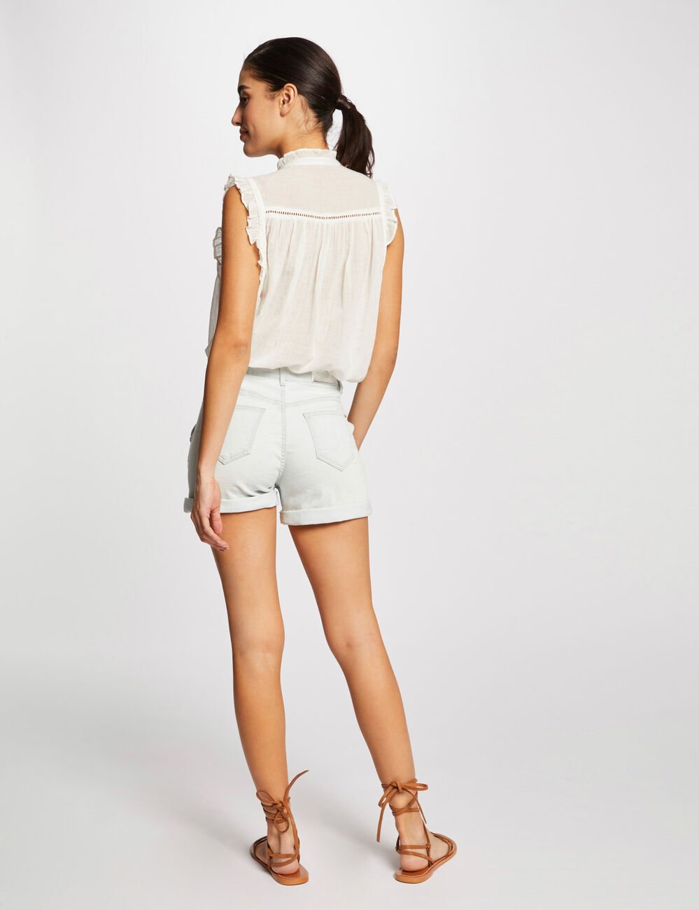 Slim denim shorts with sailor¿s effect jean bleached women