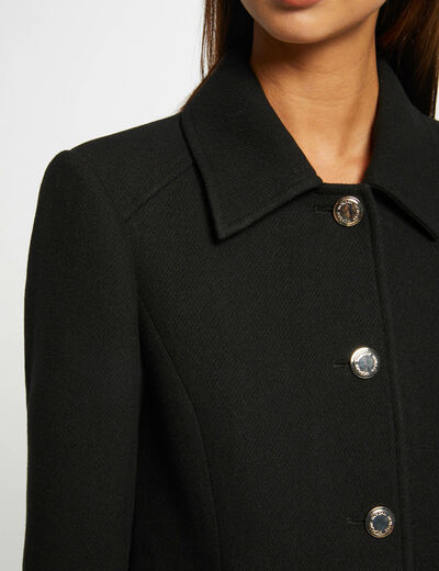 Long straight buttoned coat black ladies'