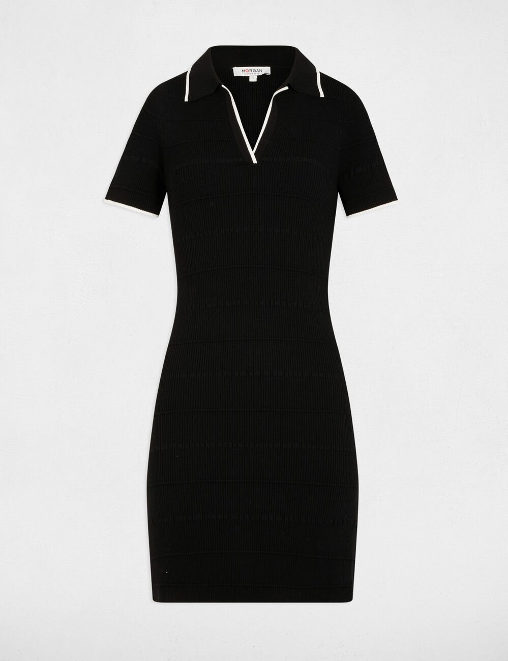 Robe tricot courte ajustée noir femme