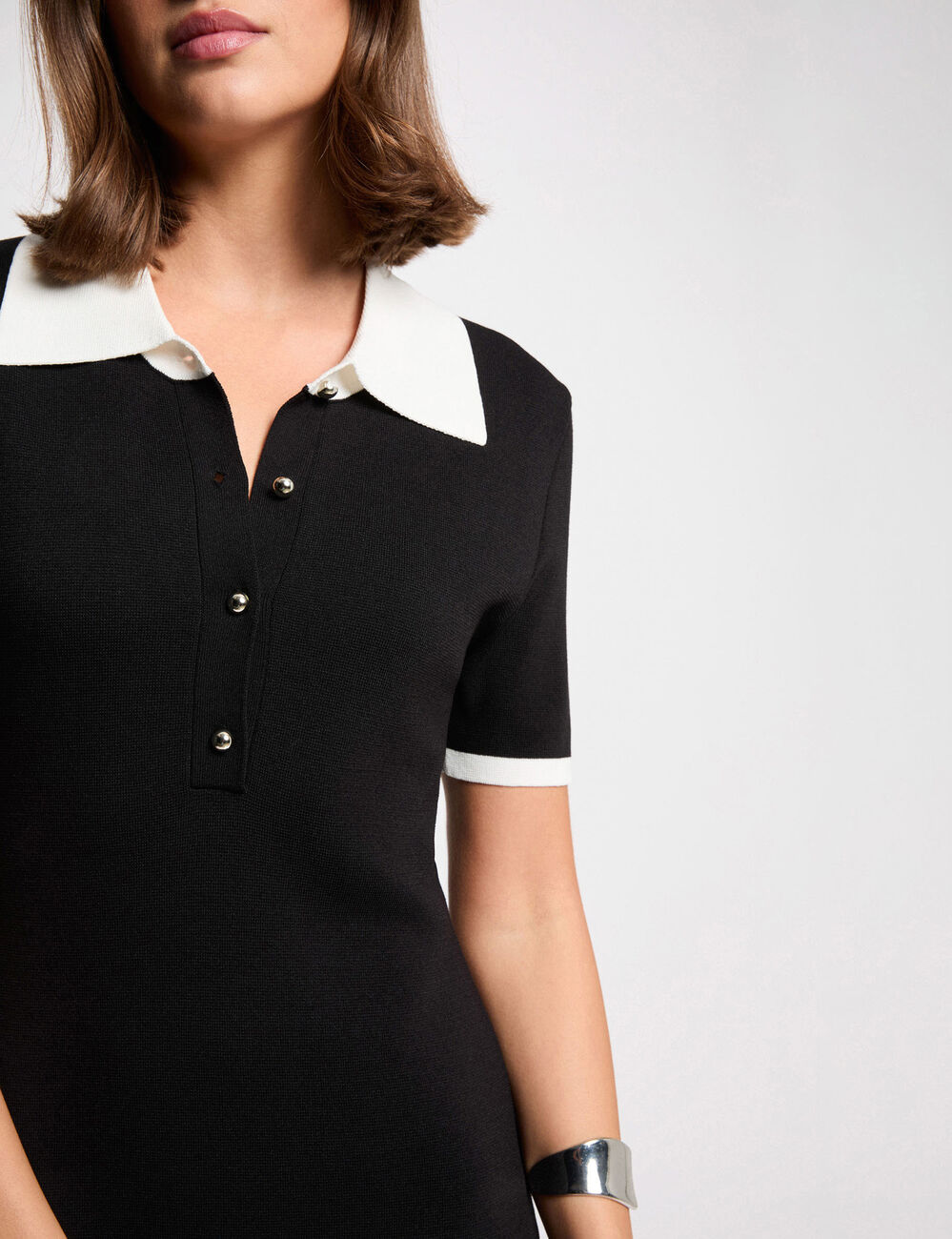 Short knit dress with lapel collar black women