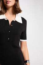 Short knit dress with lapel collar black women