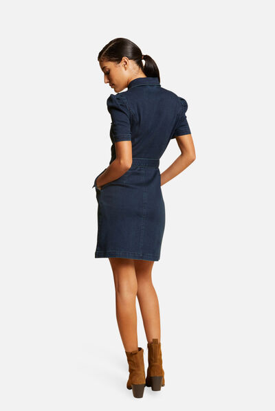 Straight belted zipped denim dress raw denim ladies'