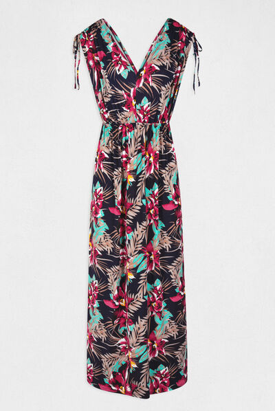 Maxi straight dress with floral print navy ladies'