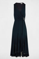 Loose straight midi dress navy blue women