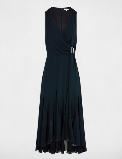 Loose straight midi dress navy blue women