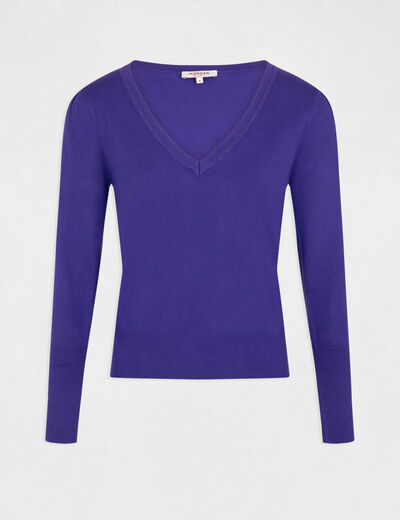 Long-sleeved jumper with V-neck purple ladies'