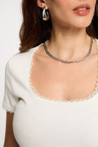Short-sleeved ribbed t-shirt ivory women