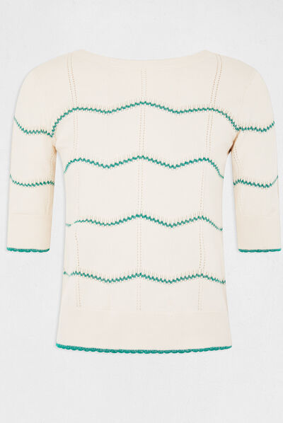 Short-sleeved jumper with stripes ivory ladies'