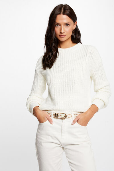 Long-sleeved jumper with round neck ecru ladies'