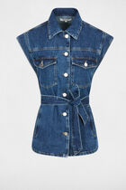 Sleeveless denim jacket raw denim women