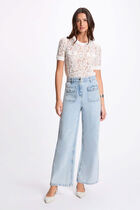 Pull manches courtes dentelle blanc femme