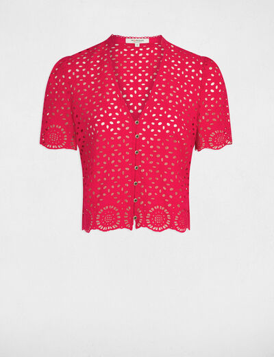 Shirt with English embroidery raspberry women