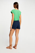 Short-sleeved t-shirt with V-neck green women