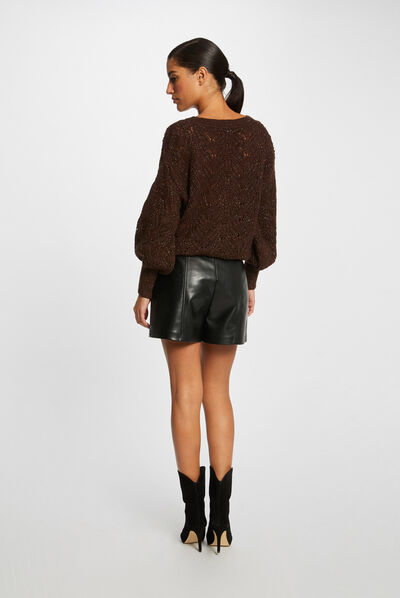 Long-sleeved cardigan openwork details chestnut brown ladies'