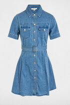 Mini skater denim dress stone wash denim women