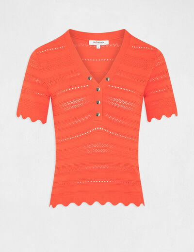 Short-sleeved jumper openwork details orange ladies'