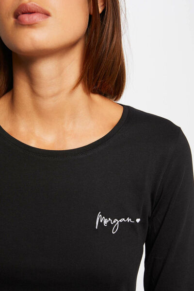 Long-sleeved t-shirt with embroidery black ladies'