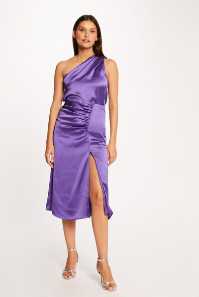 Asymmetrical satin blouse purple ladies'