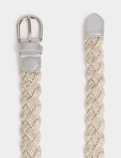 Braided belt with rhinestones silver color women