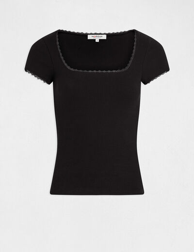Short-sleeved ribbed t-shirt black women