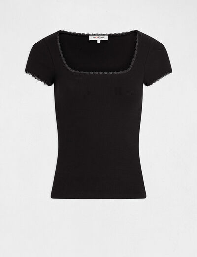 Short-sleeved ribbed t-shirt black ladies'