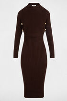 Fitted knit dress with long sleeves dark brown women