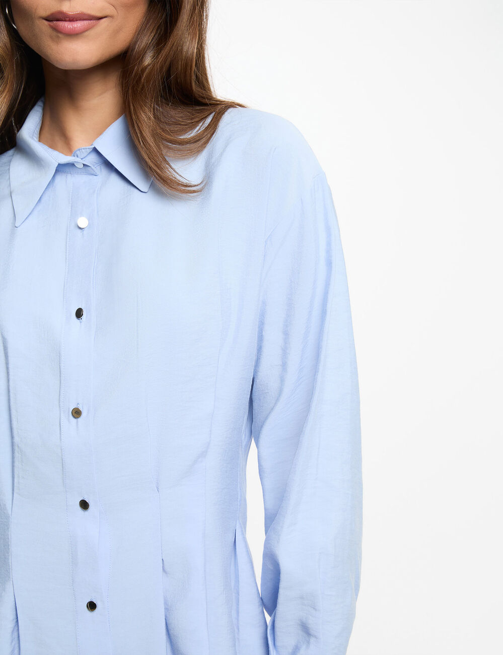 Pleated waist shirt dress sky blue women