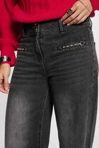 Jeans large détails chaînes gris clair femme