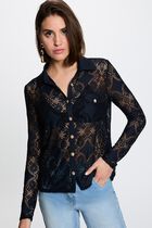 Lace shirt with a notched collar navy blue women