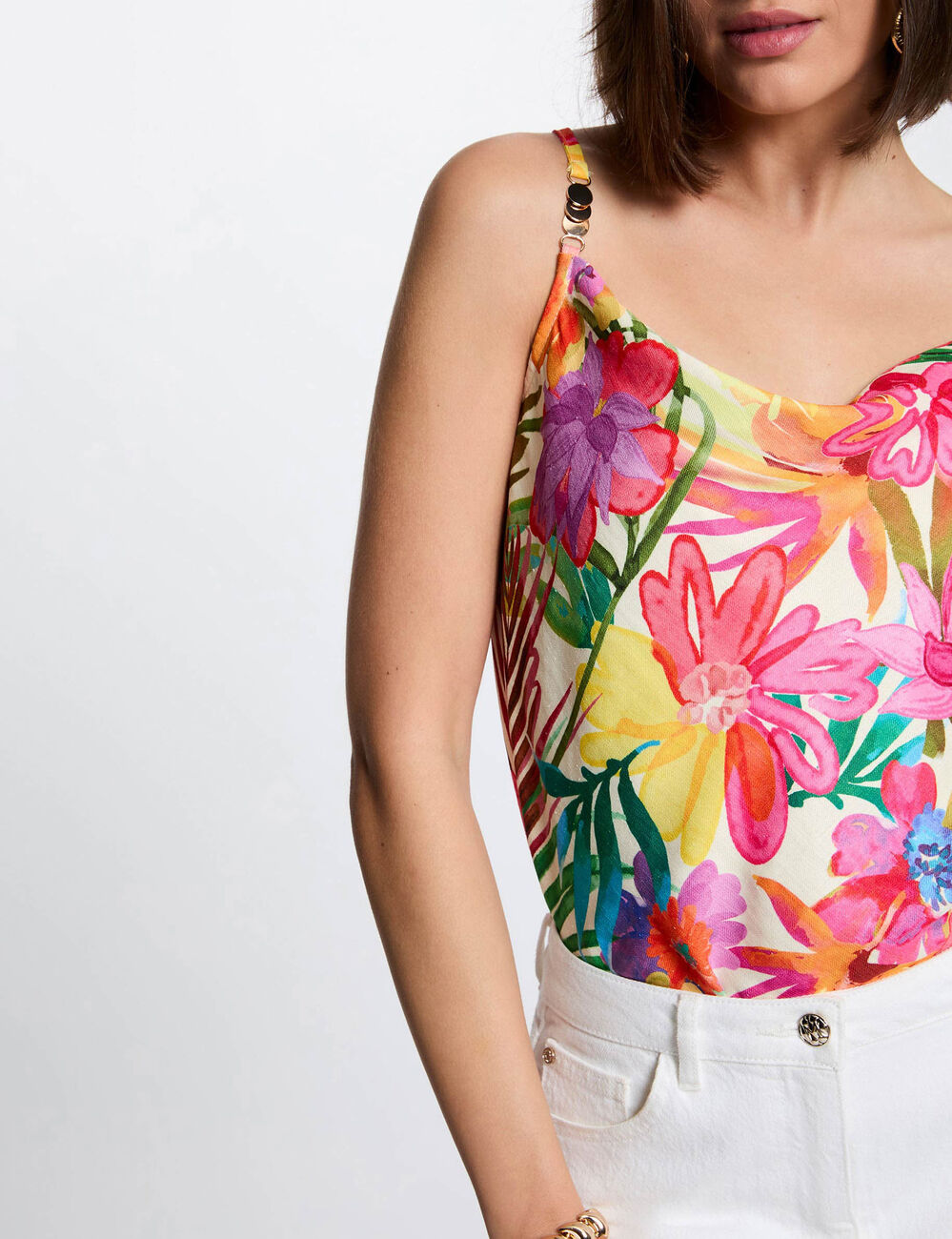 Satin cowl neck top multicolor women