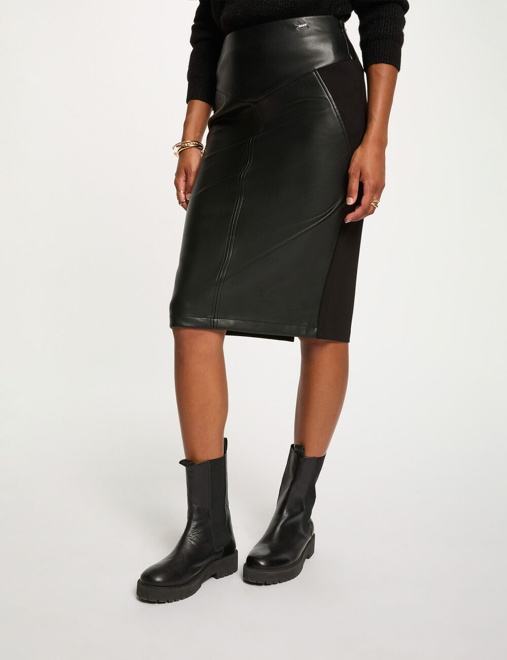 Jupe ajustée similicuir noir femme