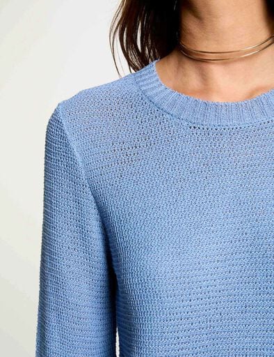 pull col rond ajoure bleu gris femme Pull col rond ajouré bleu gris femme